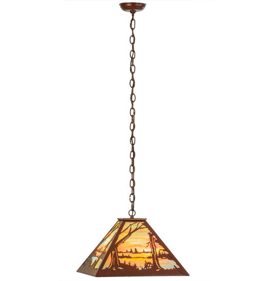 Meyda Lighting Quiet Pond 25" 3-Light Rust Pendant Light With Jade Purple Art Shade Glass