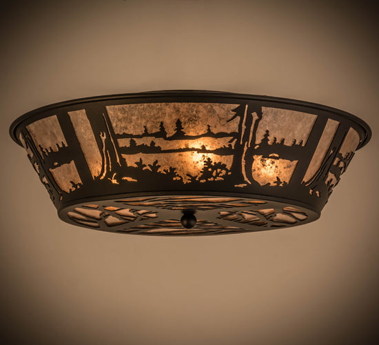 Meyda Lighting Quiet Pond 26223 22" 4-Light Textured Black Flush Mount Light With Silver Mica Shade Glass
