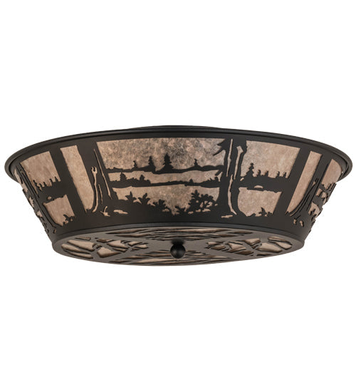Meyda Lighting Quiet Pond 26223 22" 4-Light Textured Black Flush Mount Light With Silver Mica Shade Glass