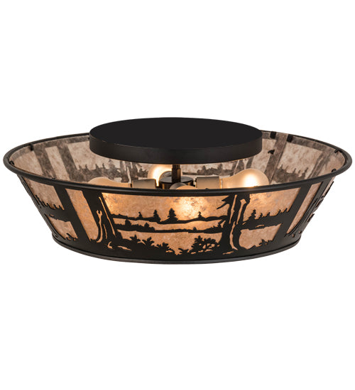 Meyda Lighting Quiet Pond 26223 22" 4-Light Textured Black Flush Mount Light With Silver Mica Shade Glass