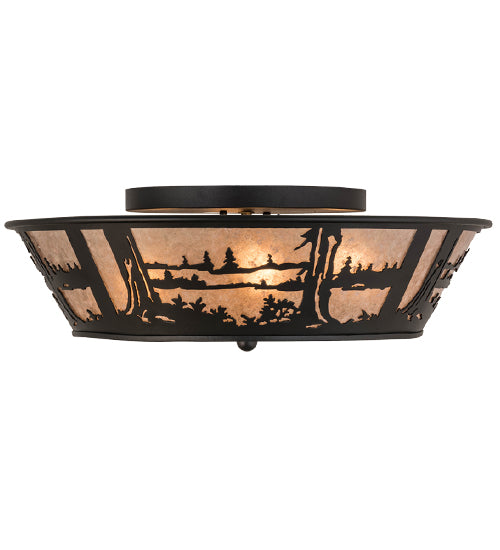 Meyda Lighting Quiet Pond 26223 22" 4-Light Textured Black Flush Mount Light With Silver Mica Shade Glass