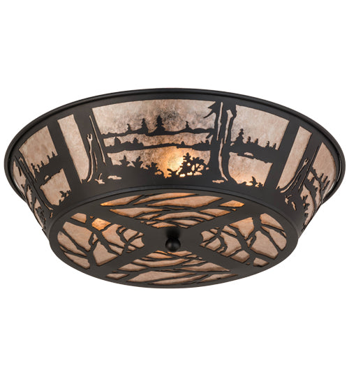 Meyda Lighting Quiet Pond 26223 22" 4-Light Textured Black Flush Mount Light With Silver Mica Shade Glass