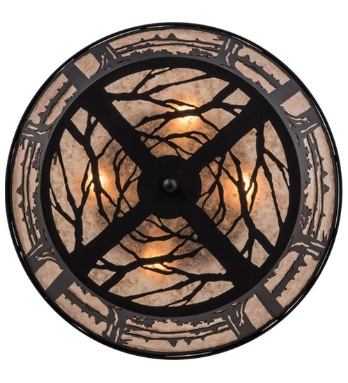 Meyda Lighting Quiet Pond 26223 22" 4-Light Textured Black Flush Mount Light With Silver Mica Shade Glass
