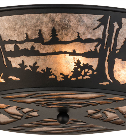 Meyda Lighting Quiet Pond 26223 22" 4-Light Textured Black Flush Mount Light With Silver Mica Shade Glass