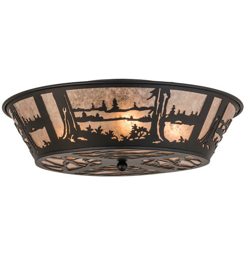Meyda Lighting Quiet Pond 26223 22" 4-Light Textured Black Flush Mount Light With Silver Mica Shade Glass