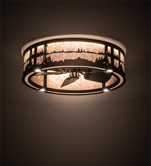 Meyda Lighting Quiet Pond 37" LED Cafe Noir Chandelier With Silver Mica Shade Glass and Fan