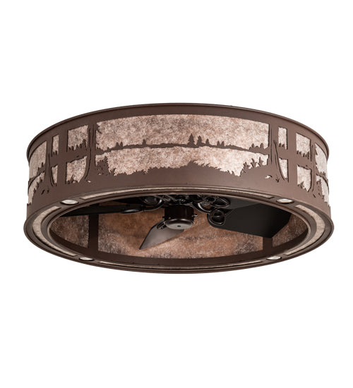 Meyda Lighting Quiet Pond 37" LED Cafe Noir Chandelier With Silver Mica Shade Glass and Fan