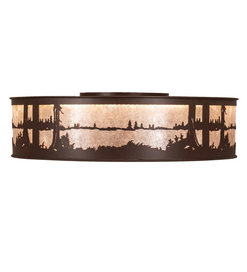 Meyda Lighting Quiet Pond 37" LED Cafe Noir Chandelier With Silver Mica Shade Glass and Fan