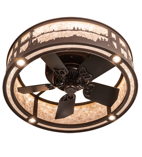 Meyda Lighting Quiet Pond 37" LED Cafe Noir Chandelier With Silver Mica Shade Glass and Fan