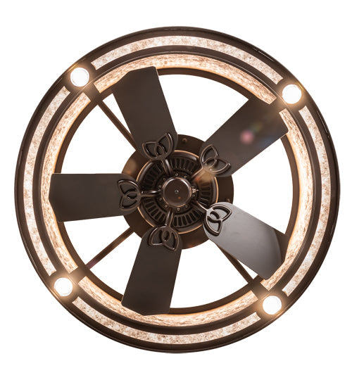 Meyda Lighting Quiet Pond 37" LED Cafe Noir Chandelier With Silver Mica Shade Glass and Fan