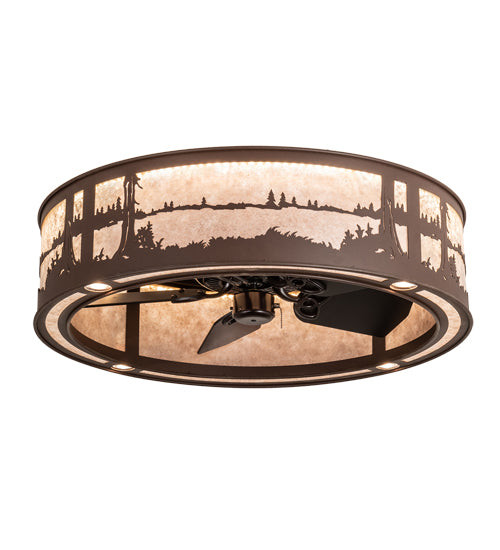 Meyda Lighting Quiet Pond 37" LED Cafe Noir Chandelier With Silver Mica Shade Glass and Fan