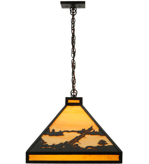 Meyda Lighting Quiet Pond 40" 6-Light Oil Rubbed Bronze Island Pendant Light With Beige Shade Glass