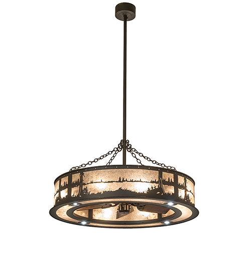 Meyda Lighting Quiet Pond 44" 8-Light Oil Rubbed Bronze Chandelier With Silver Mica Shade Glass and Fan