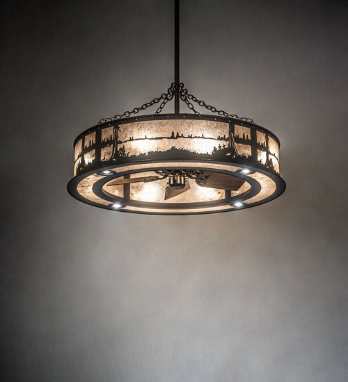 Meyda Lighting Quiet Pond 44" 8-Light Oil Rubbed Bronze Chandelier With Silver Mica Shade Glass and Fan