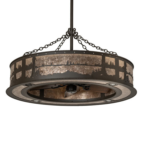 Meyda Lighting Quiet Pond 44" 8-Light Oil Rubbed Bronze Chandelier With Silver Mica Shade Glass and Fan