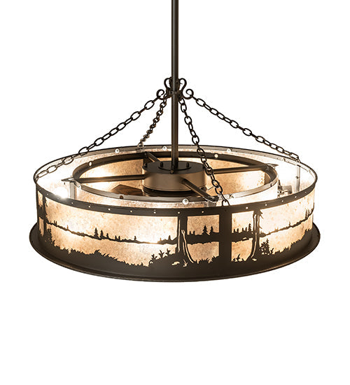 Meyda Lighting Quiet Pond 44" 8-Light Oil Rubbed Bronze Chandelier With Silver Mica Shade Glass and Fan