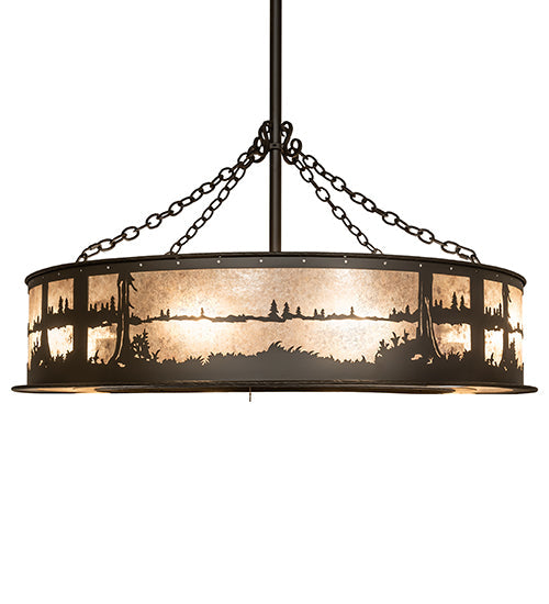 Meyda Lighting Quiet Pond 44" 8-Light Oil Rubbed Bronze Chandelier With Silver Mica Shade Glass and Fan