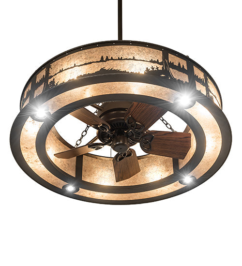 Meyda Lighting Quiet Pond 44" 8-Light Oil Rubbed Bronze Chandelier With Silver Mica Shade Glass and Fan