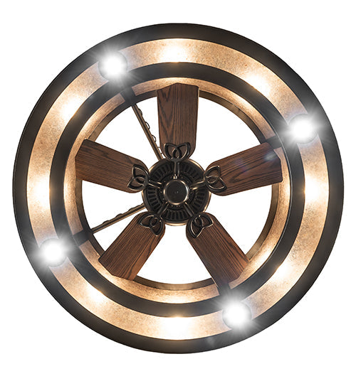 Meyda Lighting Quiet Pond 44" 8-Light Oil Rubbed Bronze Chandelier With Silver Mica Shade Glass and Fan