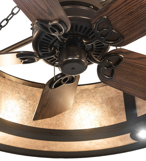 Meyda Lighting Quiet Pond 44" 8-Light Oil Rubbed Bronze Chandelier With Silver Mica Shade Glass and Fan