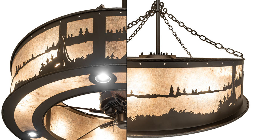 Meyda Lighting Quiet Pond 44" 8-Light Oil Rubbed Bronze Chandelier With Silver Mica Shade Glass and Fan