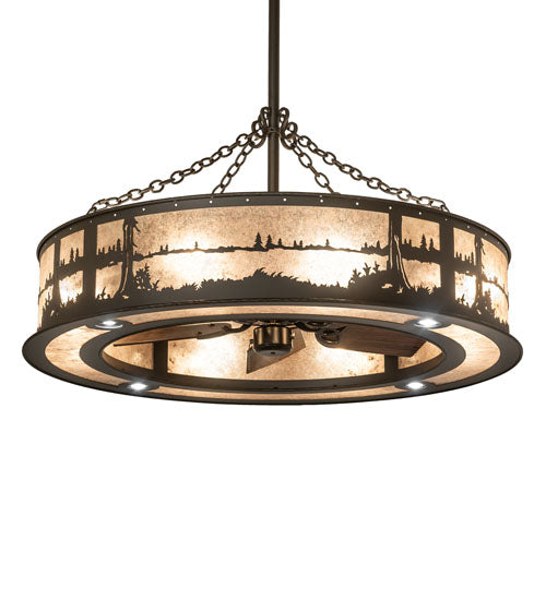 Meyda Lighting Quiet Pond 44" 8-Light Oil Rubbed Bronze Chandelier With Silver Mica Shade Glass and Fan
