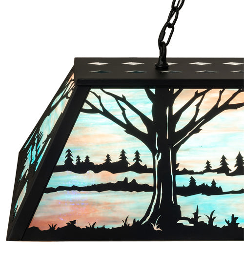 Meyda Lighting Quiet Pond 48" 9-Light Textured Black Island Pendant Light With Sky Blue & Purple Art Shade Glass