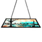 Meyda Lighting Quiet Pond 48" 9-Light Textured Black Island Pendant Light With Sky Blue & Purple Art Shade Glass