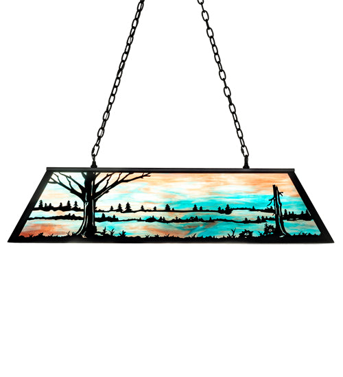 Meyda Lighting Quiet Pond 48" 9-Light Textured Black Island Pendant Light With Sky Blue & Purple Art Shade Glass