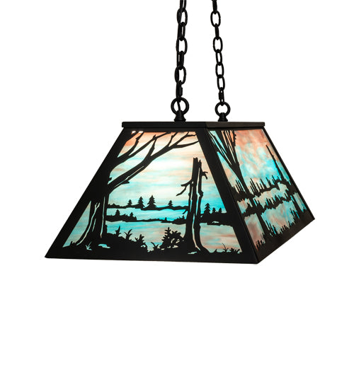 Meyda Lighting Quiet Pond 48" 9-Light Textured Black Island Pendant Light With Sky Blue & Purple Art Shade Glass