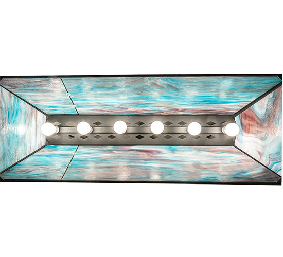 Meyda Lighting Quiet Pond 48" 9-Light Textured Black Island Pendant Light With Sky Blue & Purple Art Shade Glass