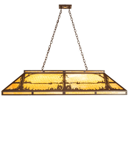 Meyda Lighting Quiet Pond 61" 9-Light Cafe Noir Skirted Island Pendant Light With Beige Shade Glass