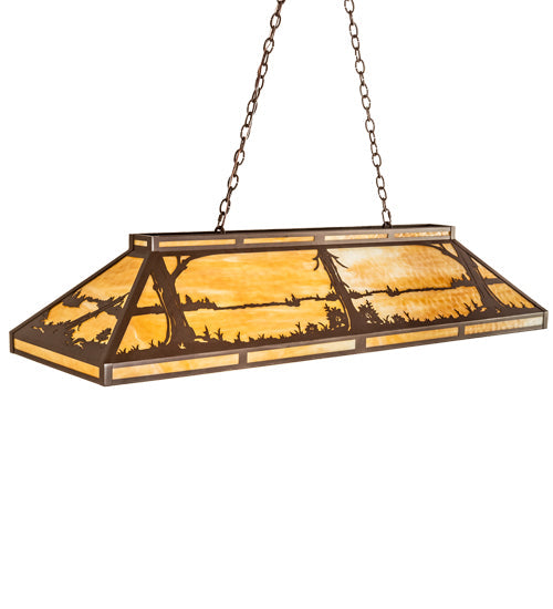 Meyda Lighting Quiet Pond 61" 9-Light Cafe Noir Skirted Island Pendant Light With Beige Shade Glass