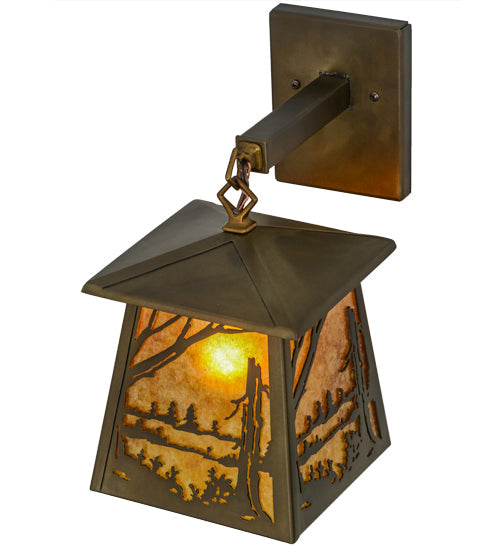 Meyda Lighting Quiet Pond 7" Antique Copper Hanging Wall Sconce With Amber Mica Shade Glass