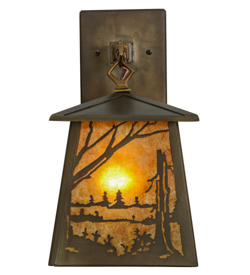 Meyda Lighting Quiet Pond 7" Antique Copper Hanging Wall Sconce With Amber Mica Shade Glass