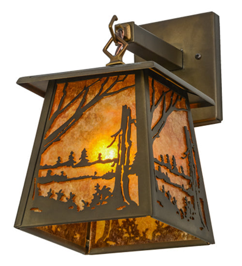 Meyda Lighting Quiet Pond 7" Antique Copper Hanging Wall Sconce With Amber Mica Shade Glass