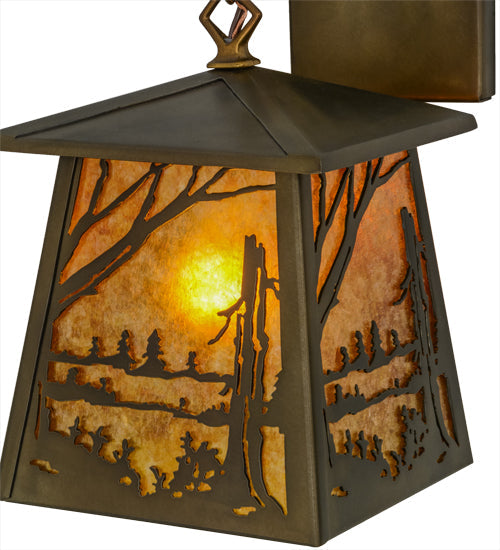 Meyda Lighting Quiet Pond 7" Antique Copper Hanging Wall Sconce With Amber Mica Shade Glass