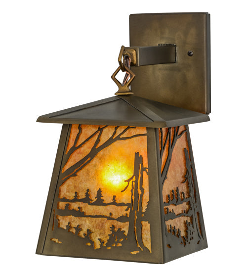 Meyda Lighting Quiet Pond 7" Antique Copper Hanging Wall Sconce With Amber Mica Shade Glass