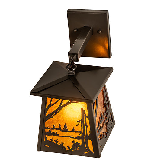 Meyda Lighting Quiet Pond 7" Timeless Bronze Wall Sconce With Amber Mica Shade Glass