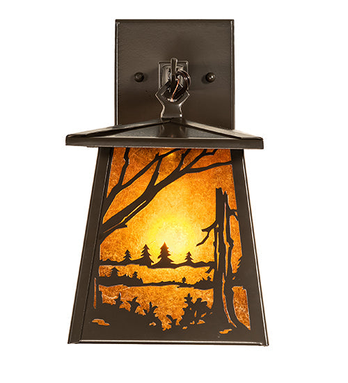 Meyda Lighting Quiet Pond 7" Timeless Bronze Wall Sconce With Amber Mica Shade Glass