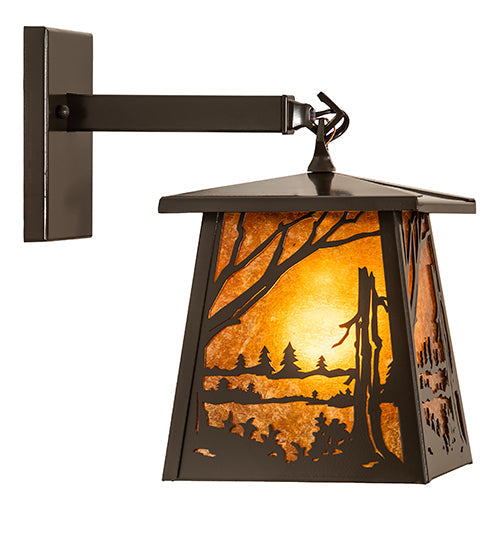 Meyda Lighting Quiet Pond 7" Timeless Bronze Wall Sconce With Amber Mica Shade Glass