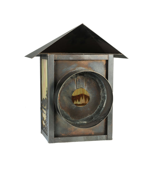 Meyda Lighting Quiet Pond 9" Craftsman Brown Wall Sconce With Beige Iridescent Shade Glass