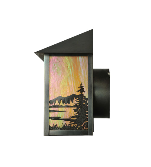 Meyda Lighting Quiet Pond 9" Craftsman Brown Wall Sconce With Beige Iridescent Shade Glass