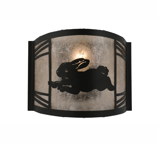 Meyda Lighting Rabbit on the Loose 12" Textured Black Left Wall Sconce With Silver Mica Shade Glass