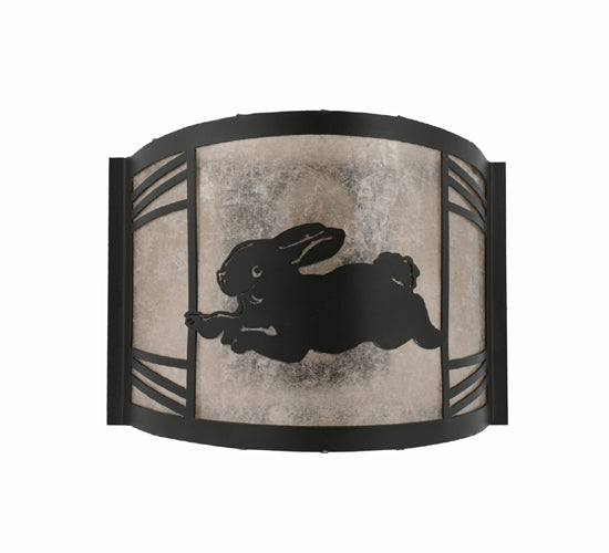 Meyda Lighting Rabbit on the Loose 12" Textured Black Left Wall Sconce With Silver Mica Shade Glass