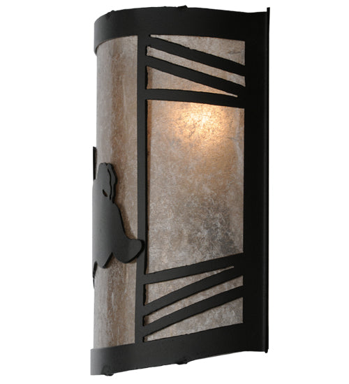 Meyda Lighting Rabbit on the Loose 12" Textured Black Left Wall Sconce With Silver Mica Shade Glass