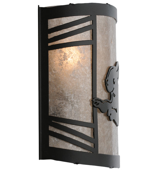 Meyda Lighting Rabbit on the Loose 12" Textured Black Left Wall Sconce With Silver Mica Shade Glass
