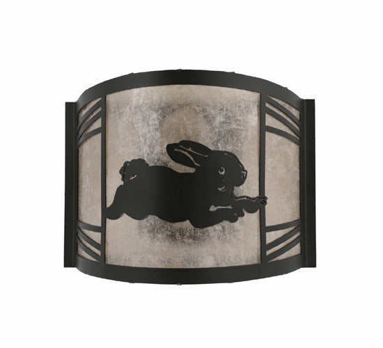 Meyda Lighting Rabbit on the Loose 12" Textured Black Right Wall Sconce With Silver Mica Shade Glass