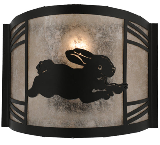 Meyda Lighting Rabbit on the Loose 12" Textured Black Right Wall Sconce With Silver Mica Shade Glass
