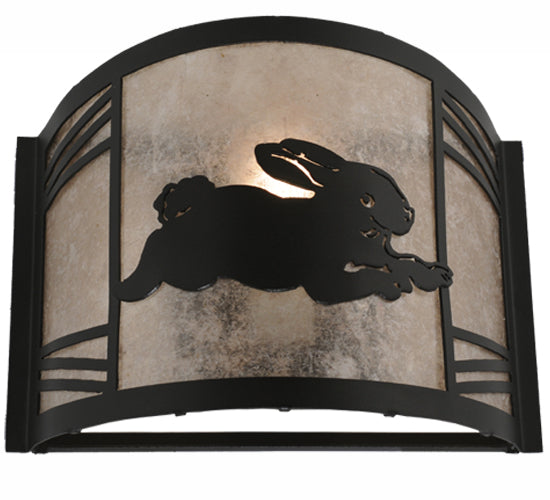 Meyda Lighting Rabbit on the Loose 12" Textured Black Right Wall Sconce With Silver Mica Shade Glass